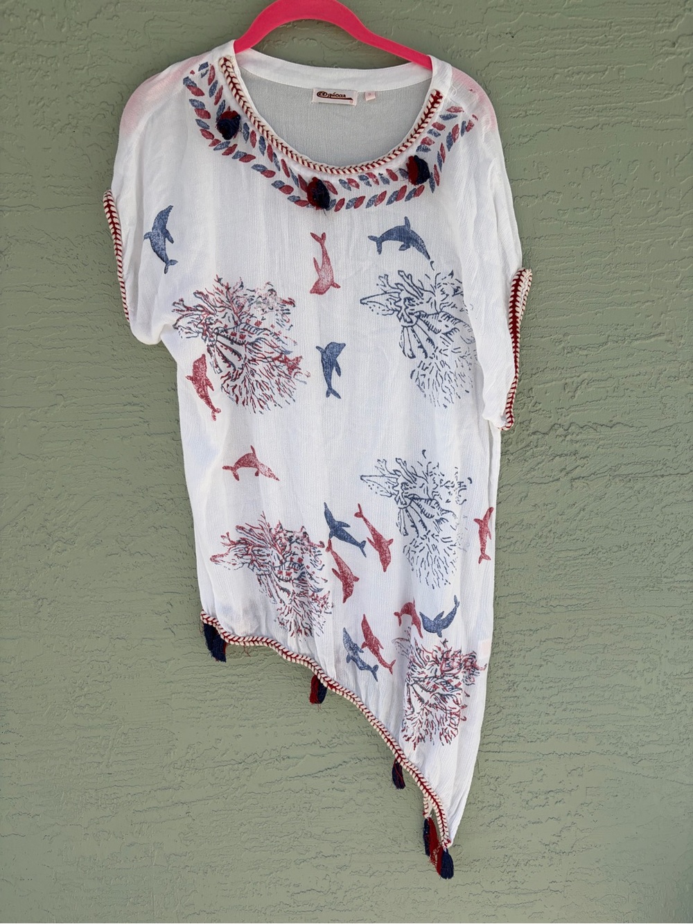 Azucar Ladies Cotton Beach Cover-Up Tunic Dolphins & Coral Reef